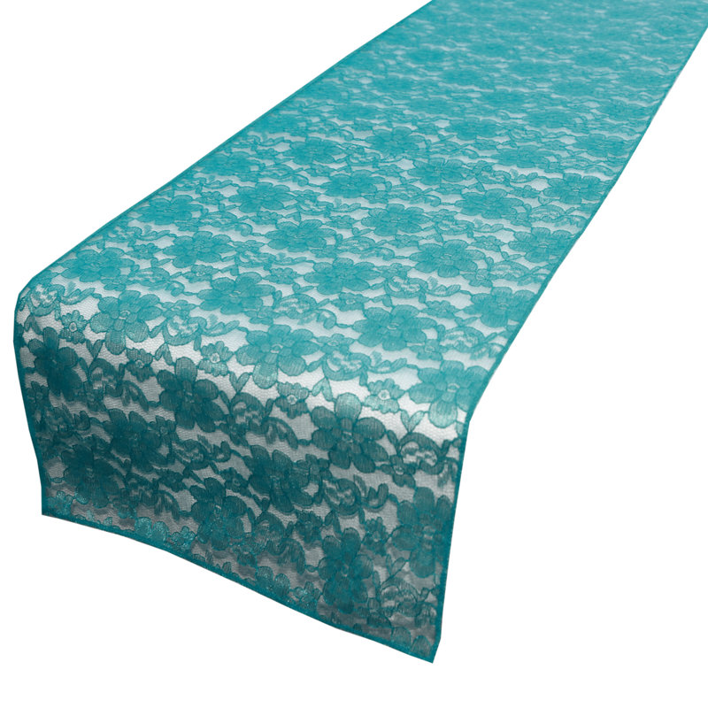 Bagdonas Floral Lace Table Runner, 12" W x 108" L, Teal