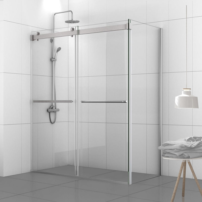 Spezia 64.6'' W 76'' H Semi-Frameless Rectangle Reversible Shower Enclosure, Nickel