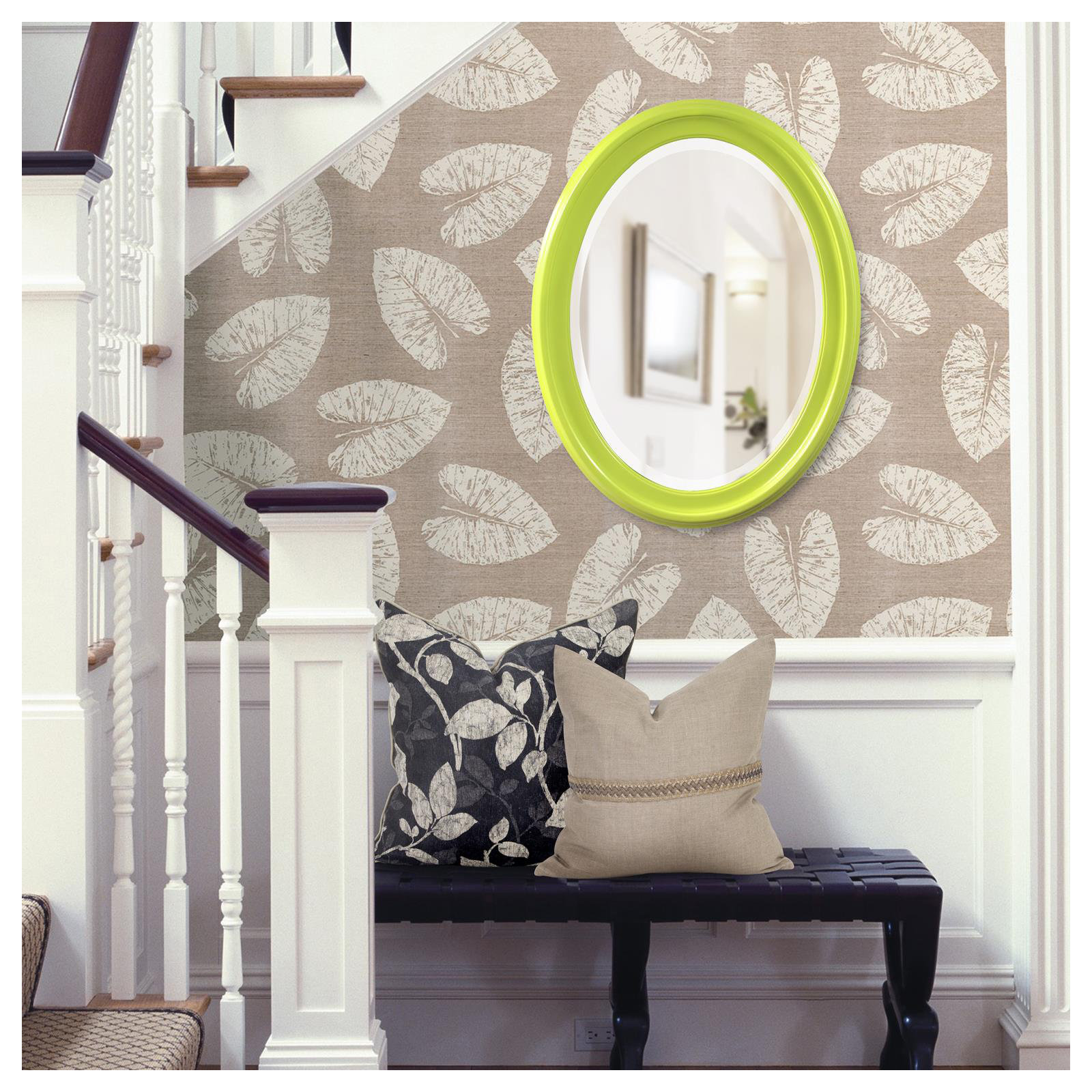Borna Solid Wood Oval Mirror, Green