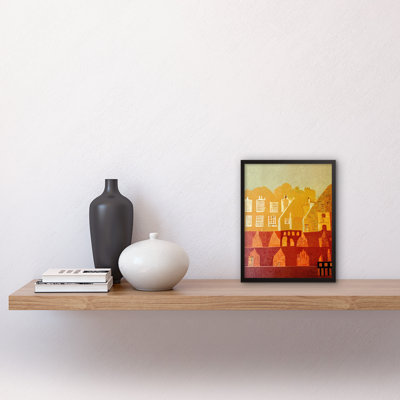 Vintage Folk Art Mid Century Cityscape - Single Picture Frame Print