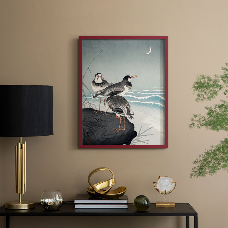 «Koson Sandpipers I», reproduction encadrée - bois massif, H 11 po x l 9 po, Rouge