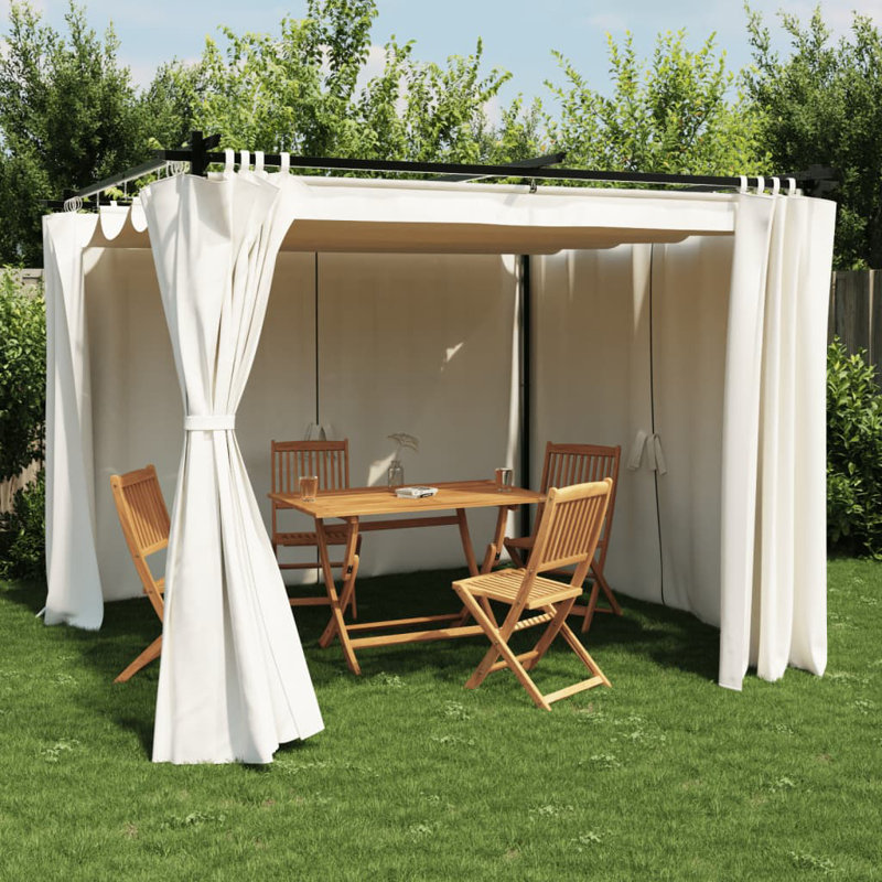 Gazebo With Curtains Steel, Cream, 220cm H x 296cm W x 296cm D