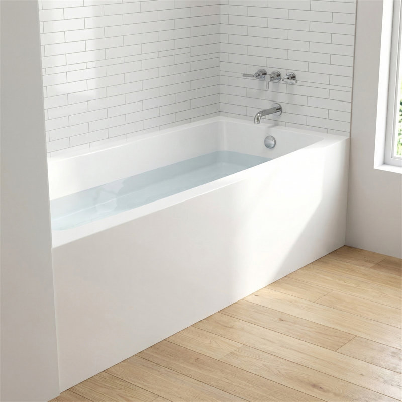 Baignoire de trempage en acrylique de 60 po avec jupe, trempage profond de 13,8 po, capacité de 131 gallons, base antidérapante, dossier ergonomique, bonde chromée à la main
