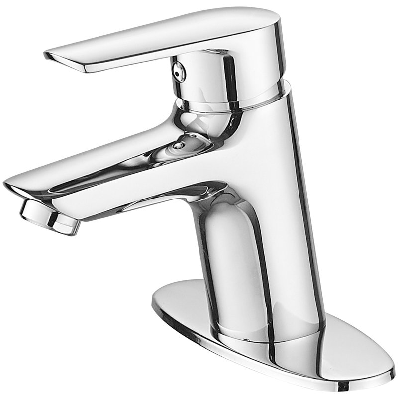 Polished Chrome Single Hole 1-Handle Bathroom Faucet with Deck Plate