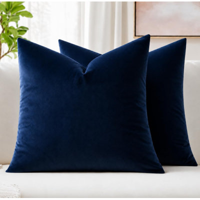 Velvet Throw Pillow Covers 22x22 Inch Pack of 2 Dark Blue | Soft Solid Decorative Pillow Covers, Modern Luxury Home Decor, for Couch Chair Sofa Bedroom Livingroom