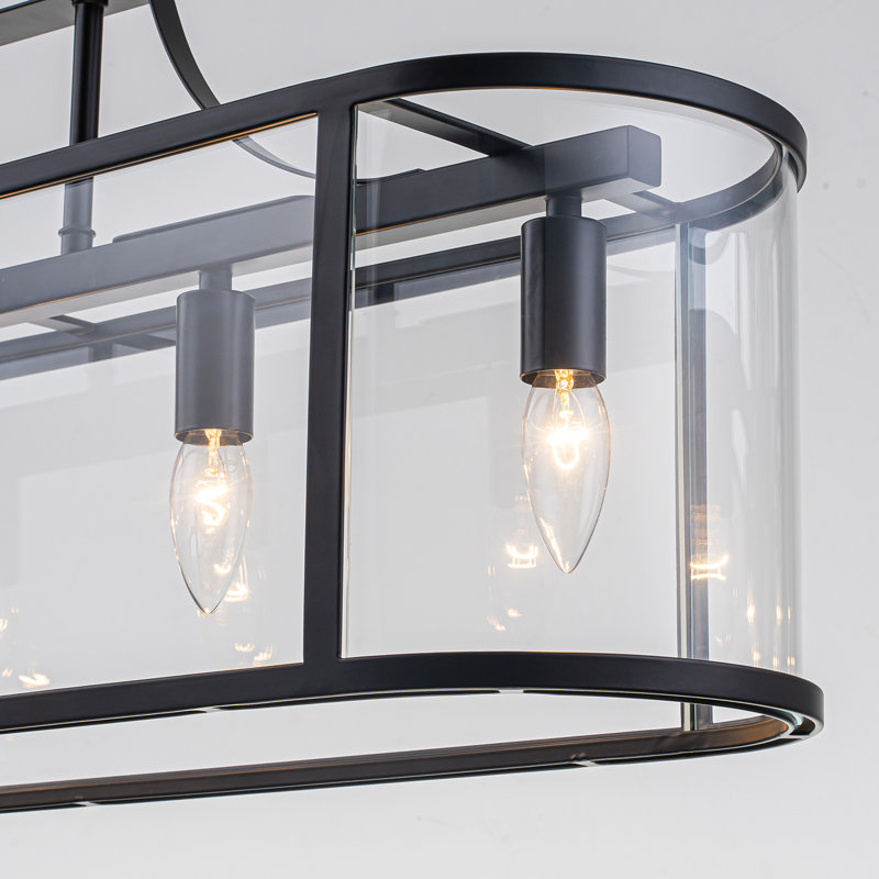33" Modern Farmhouse 5-Light Oval Clear Glass Linear Kitchen Island Chandelier