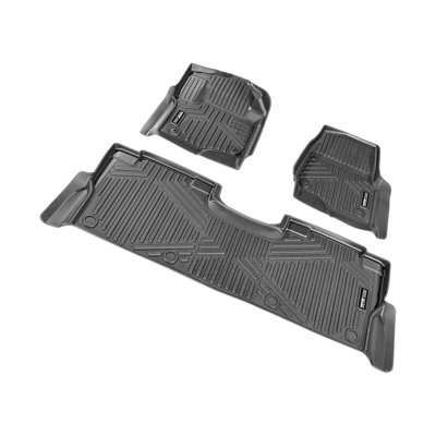 Automotive Floor Mats, Fits For 2015-2024 Ford F-150 (Includes 2022-2024 Lightning) Supercrew With Carpet And Without Fold Flat Storage, 3 Pcs Front And 2Nd Row Liners, Liners For Trucks, Black