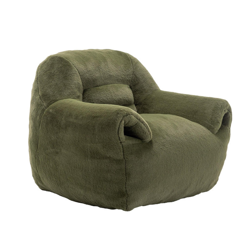 Comfy Lazy Bean Bag Chair with Back Support, Green Faux Fur