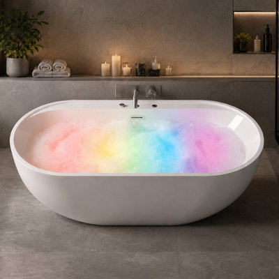 67" Freestanding Whirlpool and Air Jet Bathtub with Adjustable Blower