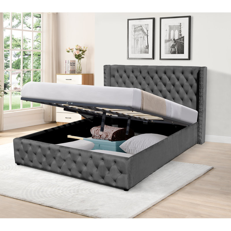 Branigans Upholstered Ottoman Storage Bed, Double (4'6), Dark Grey