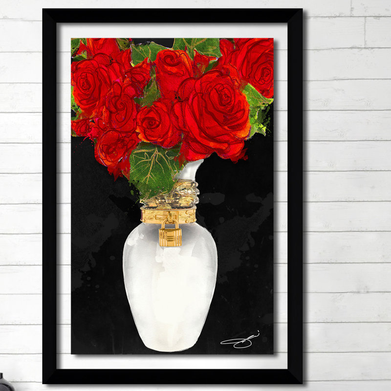«Flowers in Red», reproduction, H 27,5 po x l 21,5 po x P 0,75 po, Cadre noir