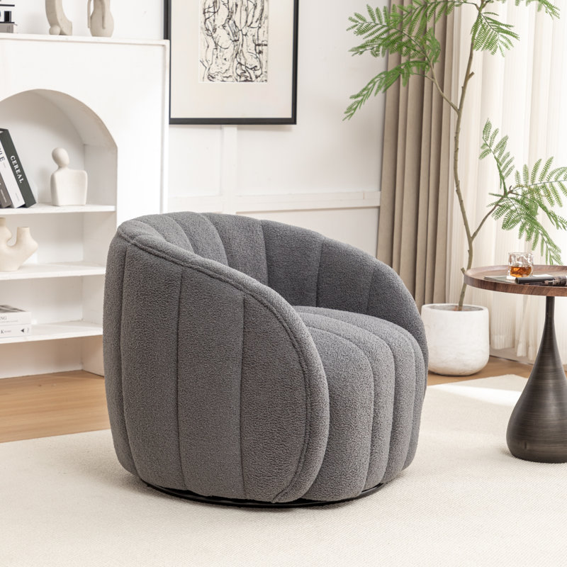 Upholstered Swivel Barrel Chair, Gray Polyester Blend