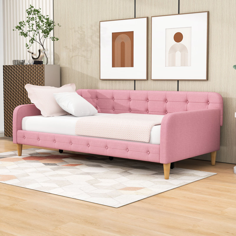 Kimery Upholstered Dayed with Slats, Pink, Twin