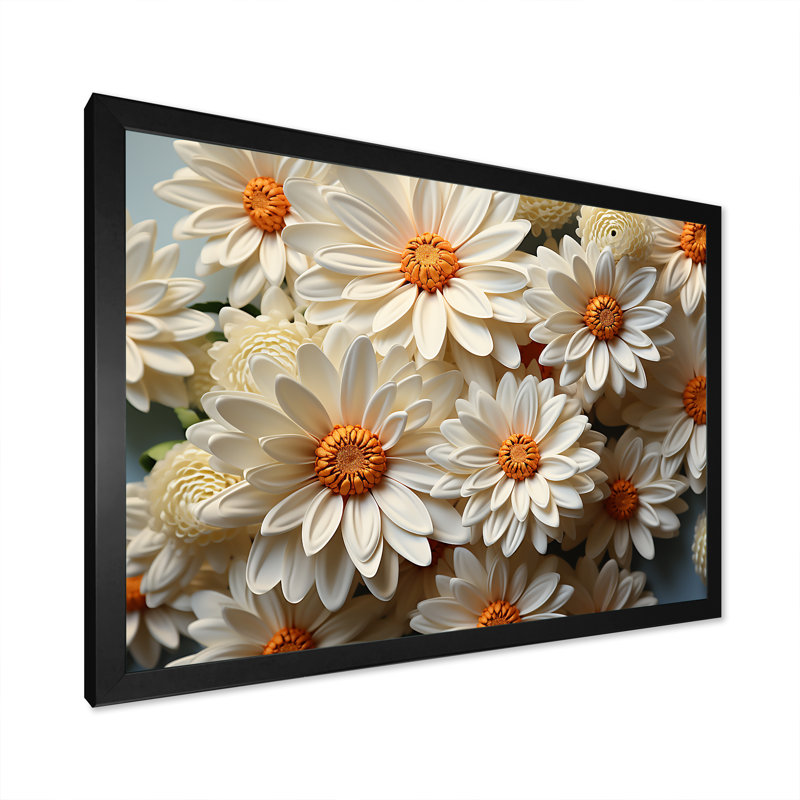 «White Daisy Bloom Elegance I», reproduction sur toile, Cadre simple noir, H 34 po x l 44 po x P 1,5 po