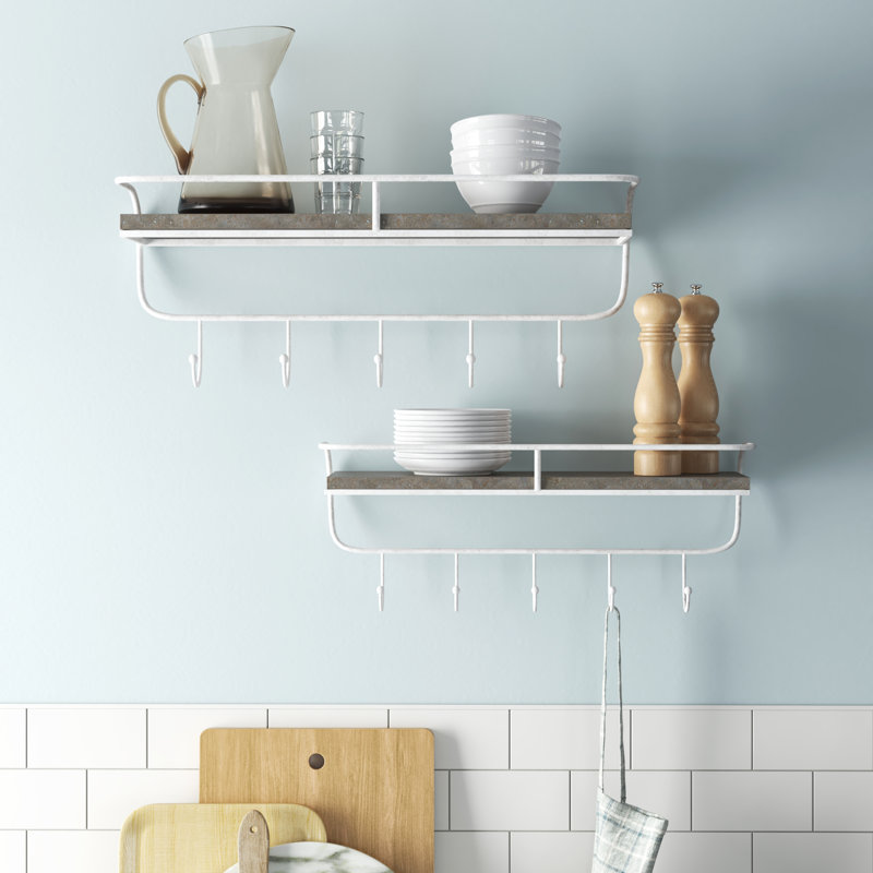 Modern Wall Shelf with Hooks - Elevate Your Space with This Stunning Home Decor Piece, White, 8" H x 20" W x 6" D