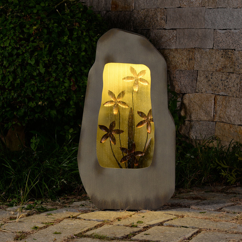 Gray Zinc Fountain with 42 Warm White LEDs - Outdoor