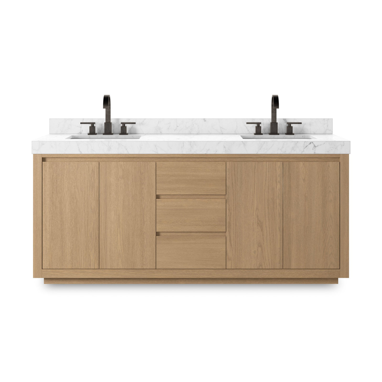 Oak Double Bathroom Vanity, Satin Light Wash Oak Veneer