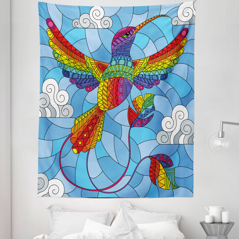 Hummingbird Clouds Sky Mosaic Illustration Tapestry, 223.52cm H x 172.72cm W