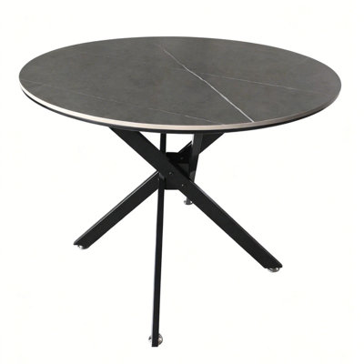 35.5“ Round Sintered Stone Dining Table With Metal X-Base – Modern Kitchen & Small Space Round Dining Table