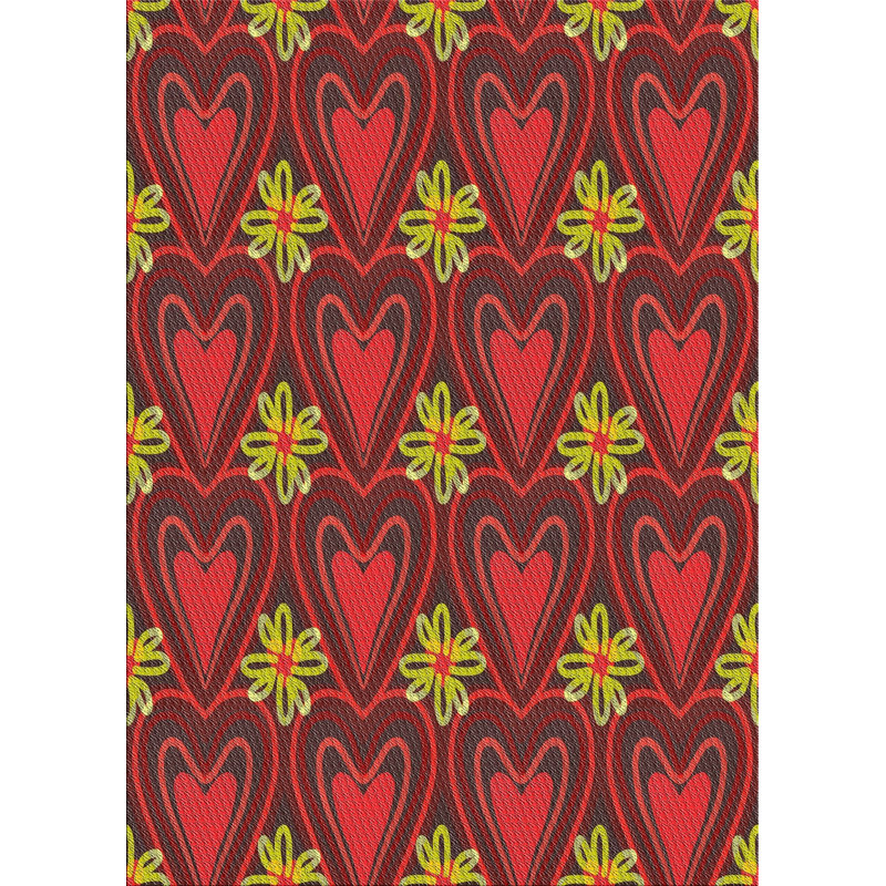 Rouge floral/Tapis décoratif jaune, Rectangle 6 pi x 9 pi