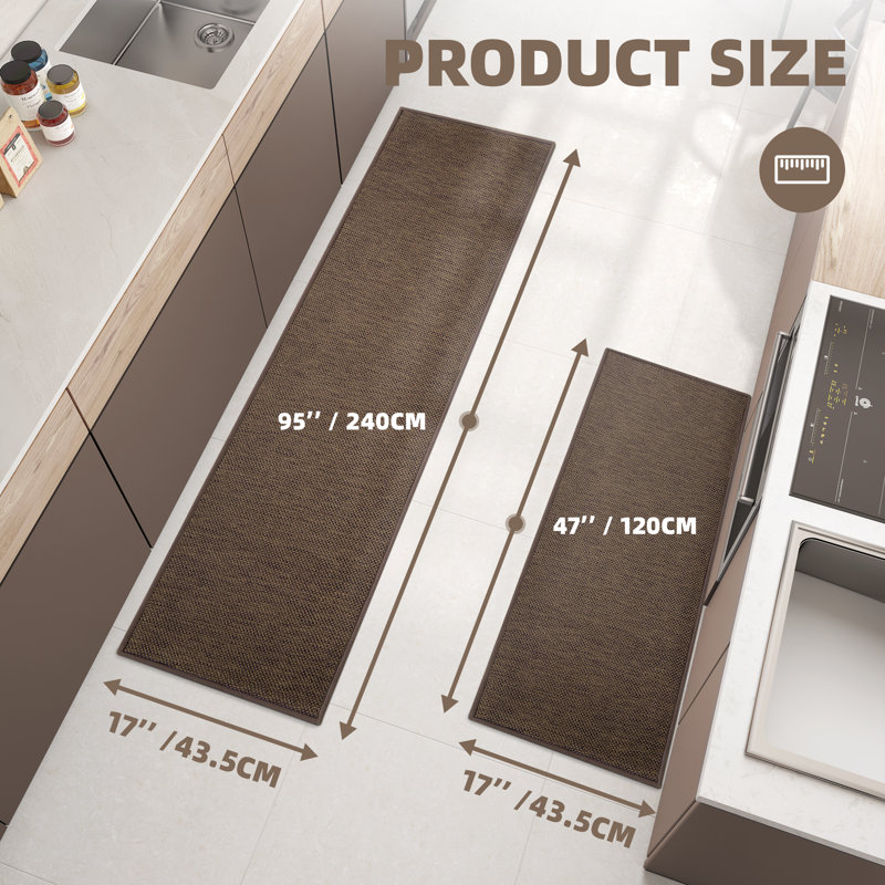 Amesdale Polyester Water Resistant Non-Skid Kitchen Mat, Runner 1'5'' x 7'11'', Dark Brown
