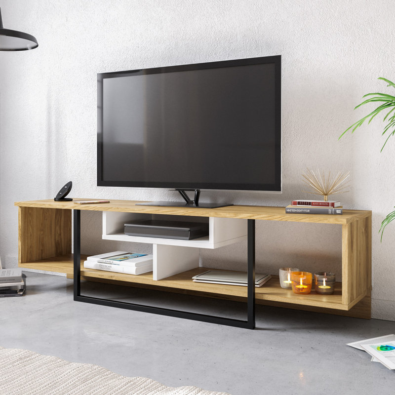 Meuble télé 59 po pour téléviseur de 65 po ou moins Karon, Blanc / chêne oud