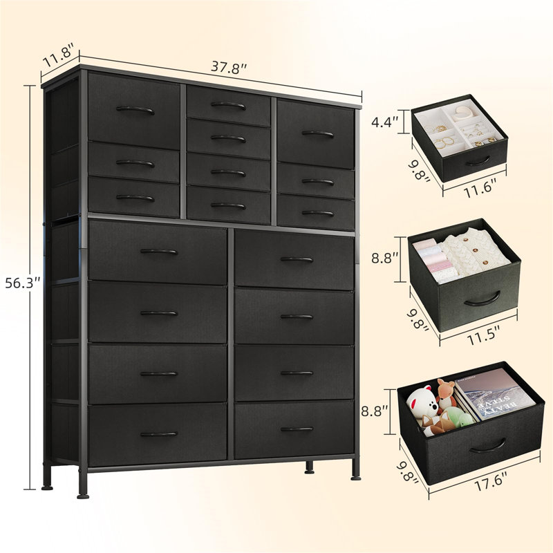 96cm W 18 - Drawer Chest of Drawers, Black