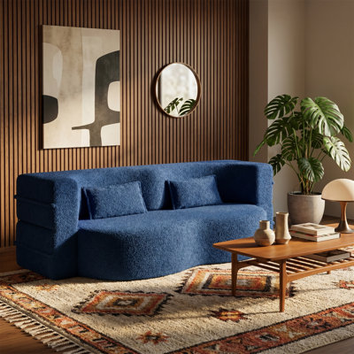 Canapé-lit 2 places, canapé au sol, avec 2 coussins, revêtu de velours côtelé doux, canapé-lit convertible, sans assemblage requis, style scandinave moderne, bleu