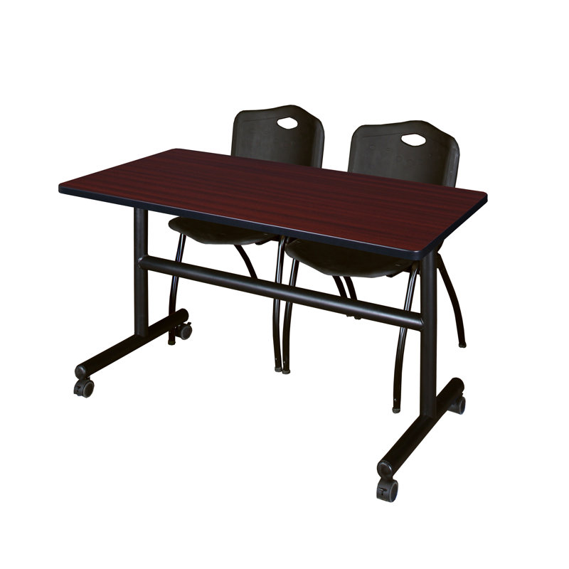 Kobe Flip-Top Training Nesting Table, 2 M Stack Chairs, 29" H x 48" W x 24" D, Mahogany/Black