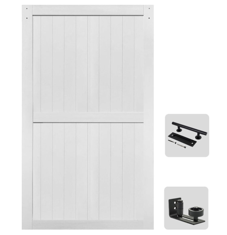 Porte de grange en panneau de fibres à densité moyenne, plaque de porte de grange solide recouverte d'une surface en PVC imperméable, assemblage simple, porte seulement