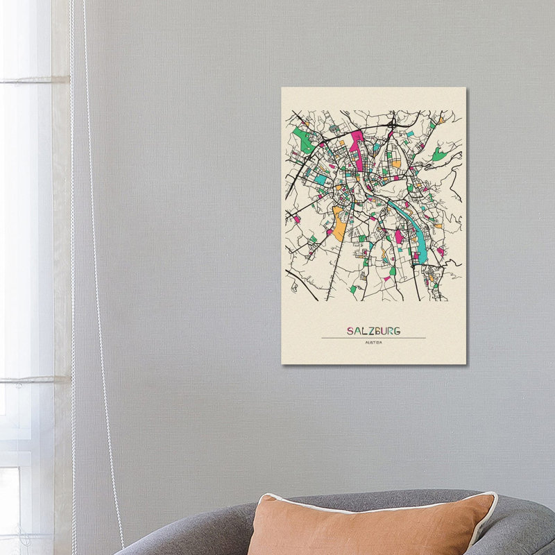 Salzburg, Austria Map 1 Piece Wrapped Canvas Wall Art, 66.04 cm H x 45.72 cm W x 1.91 cm D