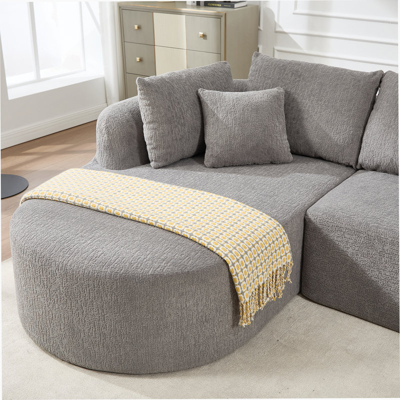 109 Inch Cloud Sectional Couch, Boneless Sofa For Living Room, Corduroy Modular Couch With L Shape Chaise, Modern Compressed Sofa In A Box, Memory Foam Filling (LIGHT GREY)