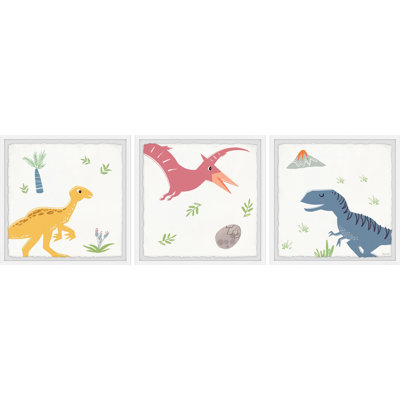 Land Of The Dinosaurs Triptych - 3 Piece Single Picture Frame Print Set