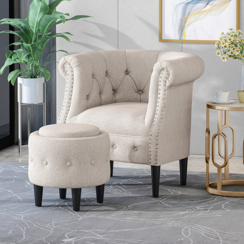 Chaise de lecture avec canapé et repose-pieds, Tissu beige