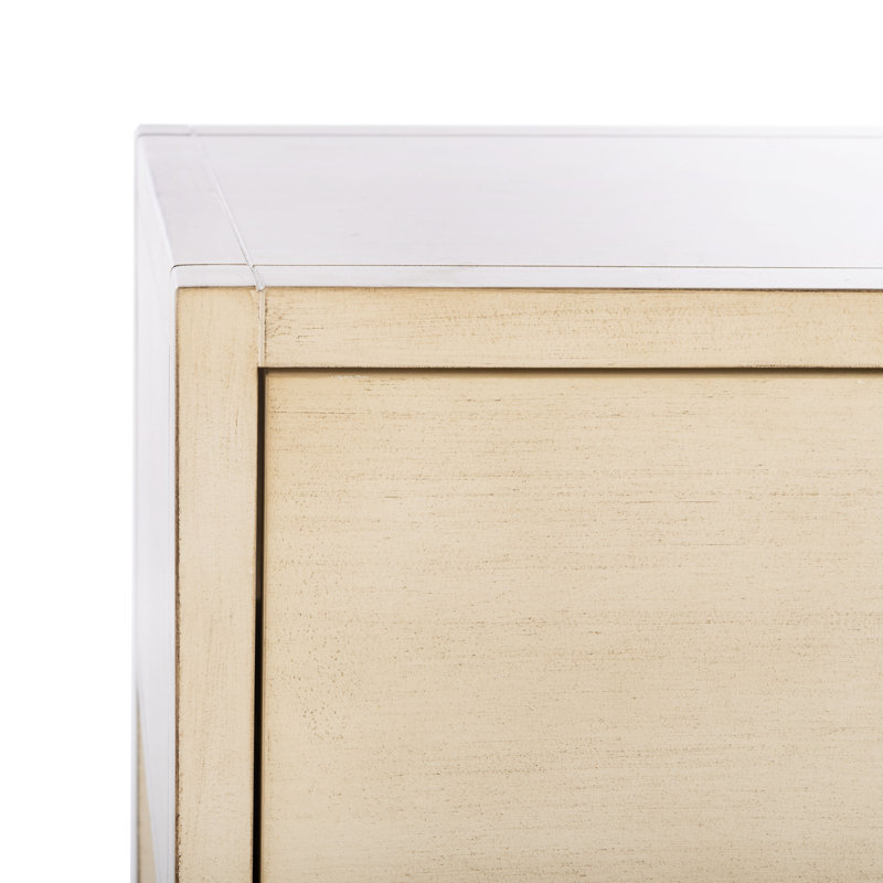 Antique White Acacia Wood Nightstand with Gold Accents