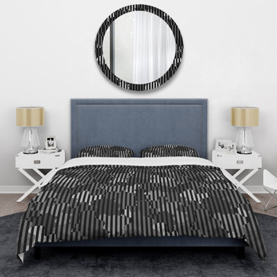 Black And White Striped Pattern Polyester Striped Duvet Cover