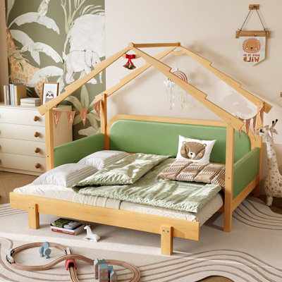 Wood Treehouse bed with Soft Cushion Rails