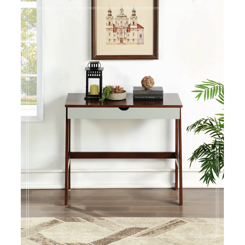 Solid Wood Computer Desk, Espresso/Gray