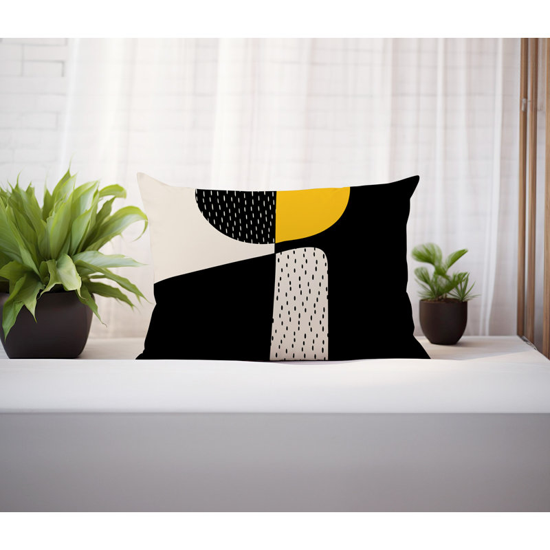 Coussin lombaire réversible intérieur / extérieur Vikka, H 14 po x l 20 po, Jaune / noir / blanc cassé
