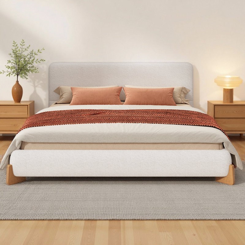 Lit tapissier luxueux avec structure en bois massif, lit plateforme moderne avec pieds et support à 12 lattes, Grand lit