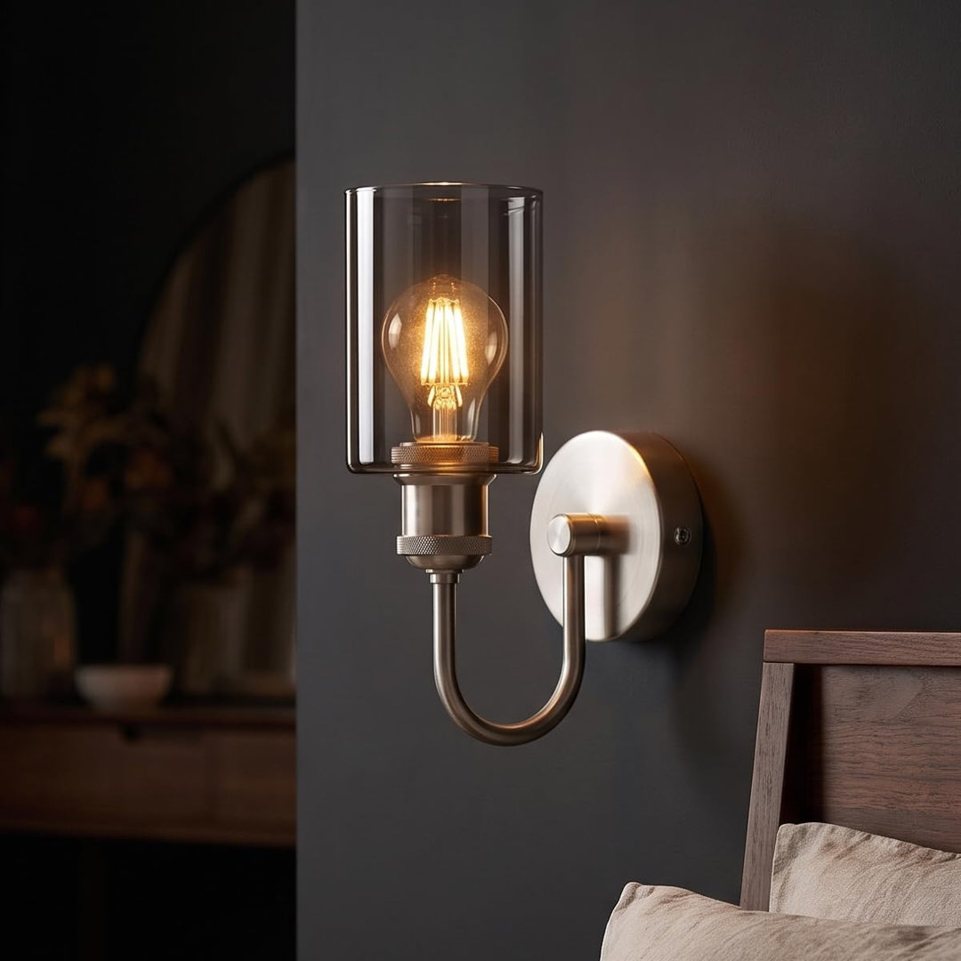 Vintage Wall Sconce Light, Modern E27 Glass Shade Wall Mounted Fixture with Metal U-Shape Chrome Arm