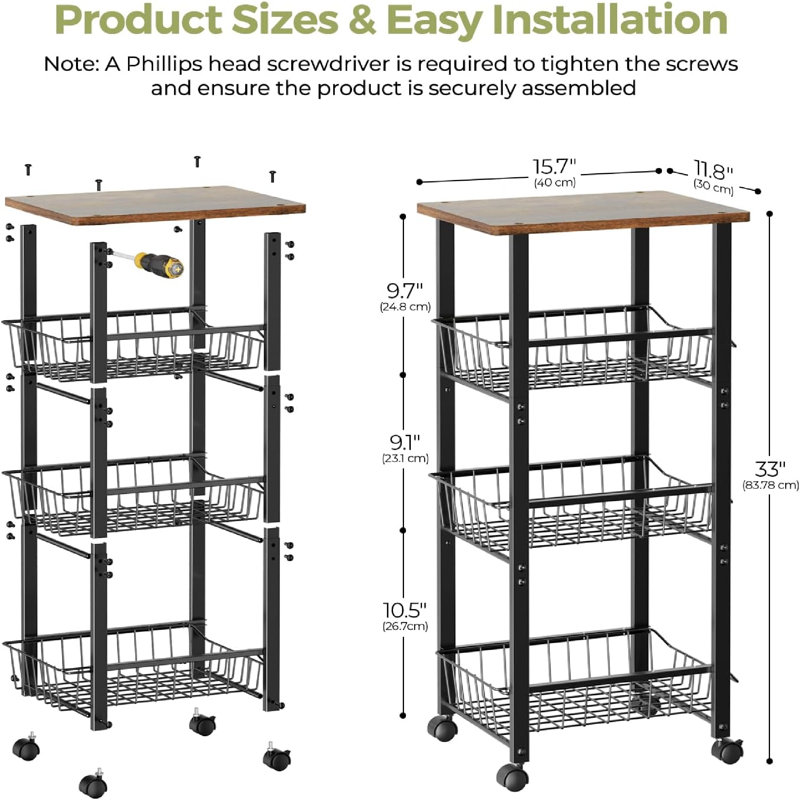 4-Tier Rolling Kitchen Organizer Cart With Slide-Out Baskets And Tabletop For Efficient Food Storage And Snack Organization (Modern, Space-Saving Design)
