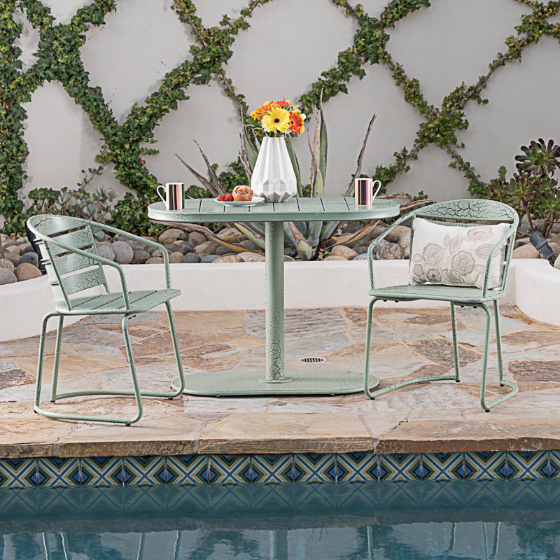 3-Piece Outdoor Bistro Dining Set, 1 Oval Table And 2 Chairs, Green