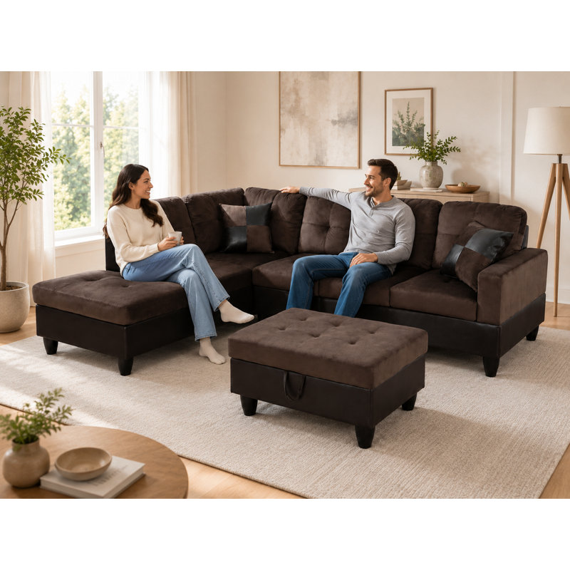 Boneless Sectional Couch Set For Living Room, 103 Inch Sectional Sofa Set With Storage Ottoman,l Shaped Modular Sofa For Living Room/apartmrnt/lounge/office(dark Brown,Chaise)