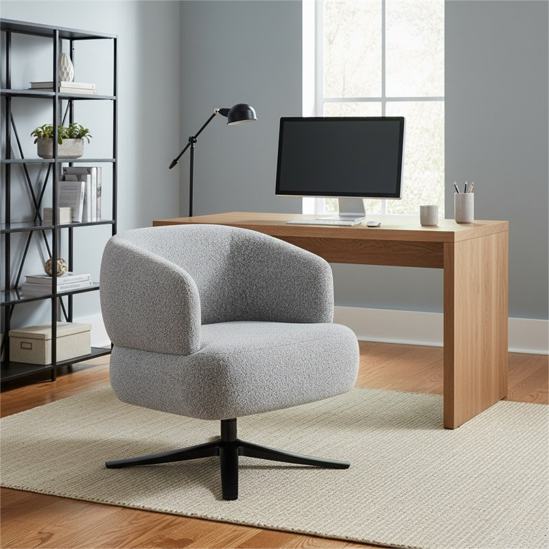 Modern Bouclé Upholstered Conference Chair With Swivel For Home Office Vanity, Gray