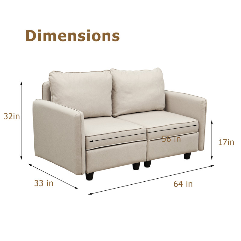 Causeuse modulaire à accoudoirs arrondis 64 po, Beige