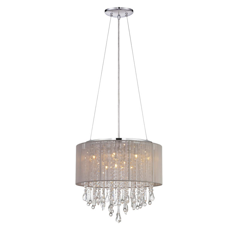 Macalester 12 - Light Steel Dimmable Drum Chandelier, Taupe, 18.5" H x 20" W