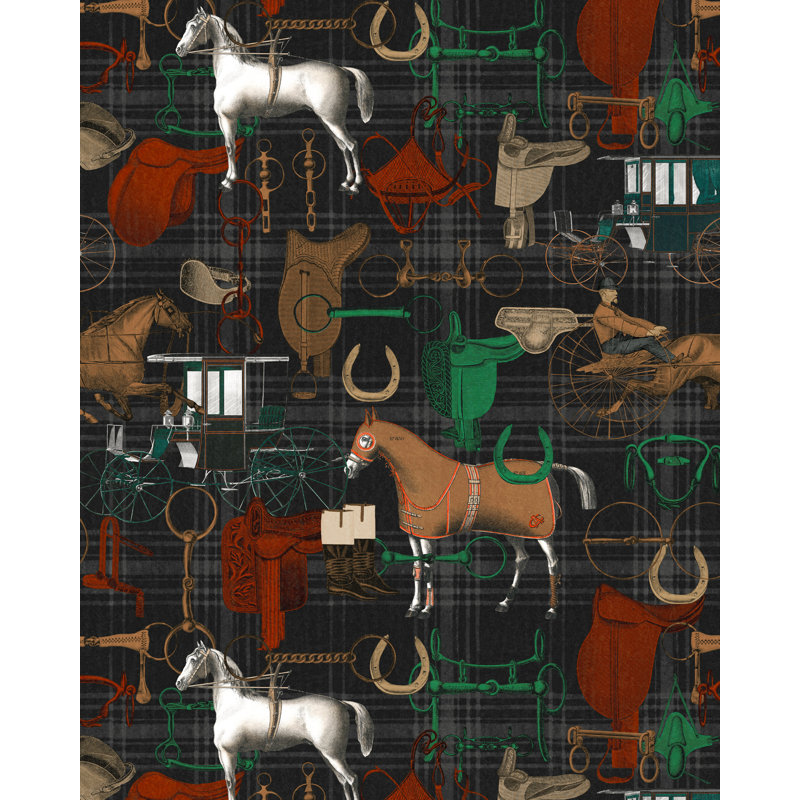 The Derby Plaid Wallpaper Roll, Anthracite/Brown/Green/Red
