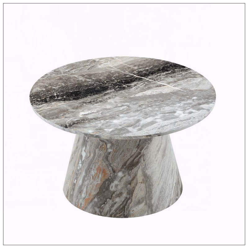Table basse ronde avec placage texturé gris (P 23,6 po x H 13,7 po), Gray, Marble
