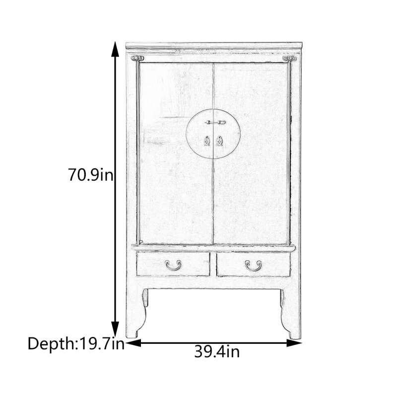Solid Elm  Wood Console Cabinet